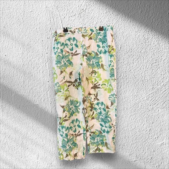 Chico's Linen Pants Back Pockets Stretchy Elastic Waist Floral Breezy Wide Leg - Picture 11 of 11